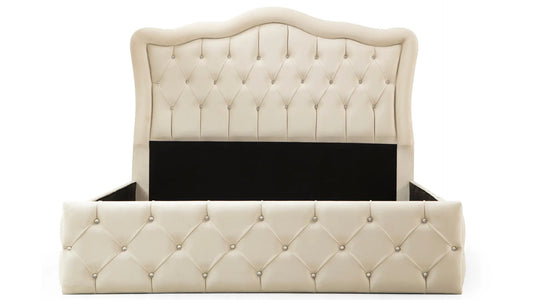 Cadre De Lit VENISE BLANC CASSE - Velours captionné strass