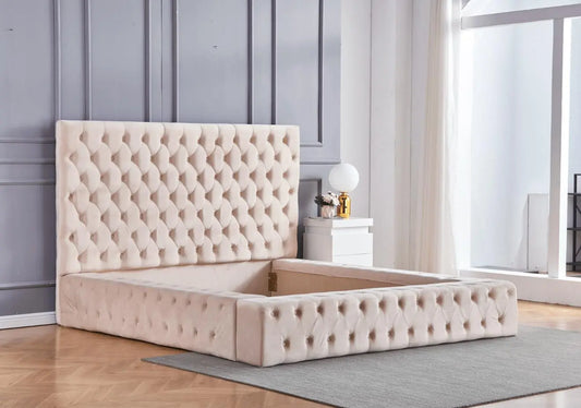 Cadre De Lit ROYAL BEIGE - Velours capitonné