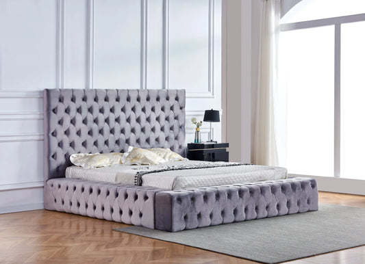Cadre De Lit ROYAL GRIS - Velours capitonné