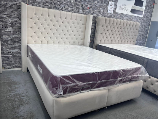 Lit Coffre BIANCA BLANC CASSE - Velours